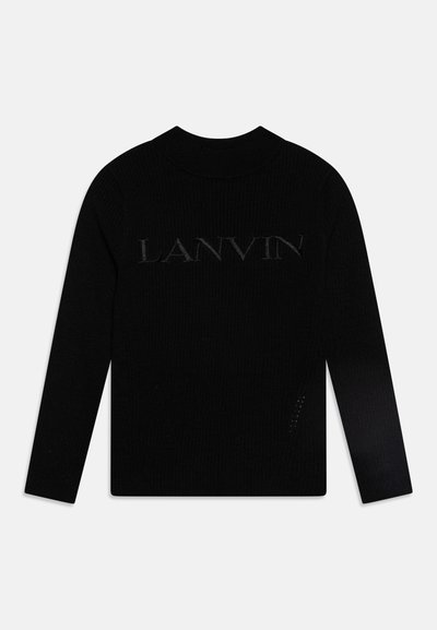 Pull en maille côtelée noire avec un col montant et un logo "LANVIN" brodé à l'arrière. Manches longues avec une coupe ajustée.