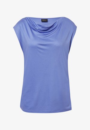 Top a maniche corte con colletto a bavero in tessuto viola chiaro, caratterizzato da una consistenza morbida e una vestibilità rilassata, con orlo arrotondato.