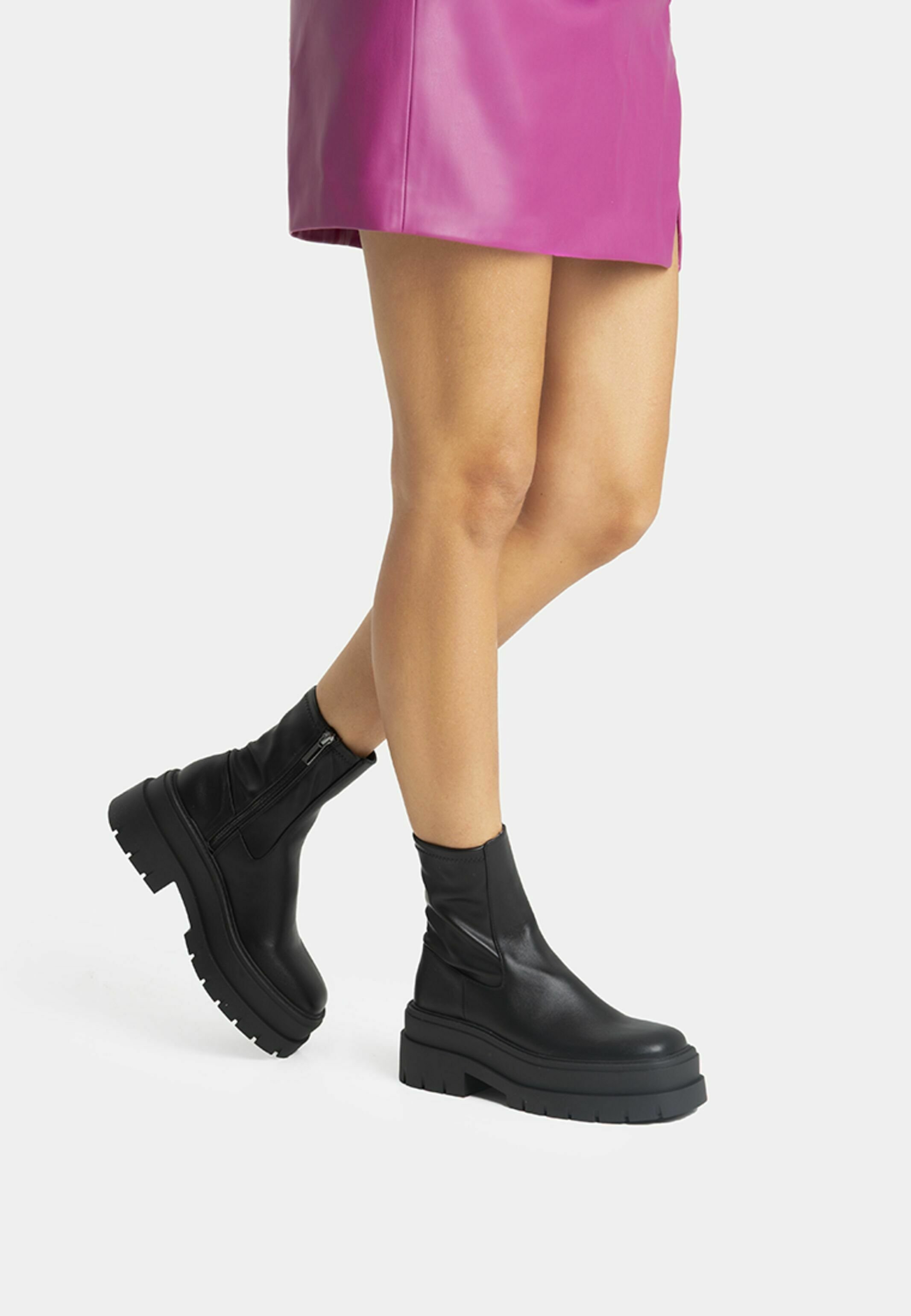 Bershka Enkellaarsjes met plateauzool - black/zwart - Zalando.be