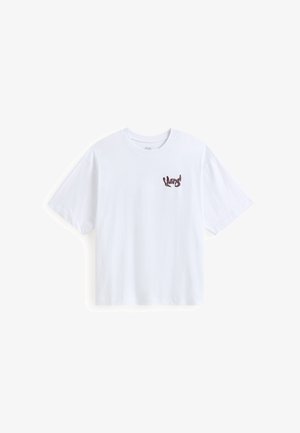 Witte katoenen t-shirt met korte mouwen, voorzien van een klein geborduurd logo in bordeaux op de linkerkant van de borst. Klassiek crew neck ontwerp.