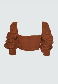 Brauner, kurz geschnittener Oberteil aus strukturiertem Stoff mit puffigen Ärmeln und quadratischem Ausschnitt. Mit gerafften, elastischen Bündchen für eine perfekte Passform.