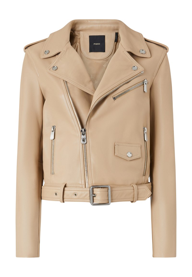 pinko Leren jas beige mêleerd