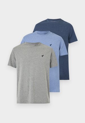 Pier One, 3 PACK - T-shirts - mottled dark blue/mottled blue/mottled grey