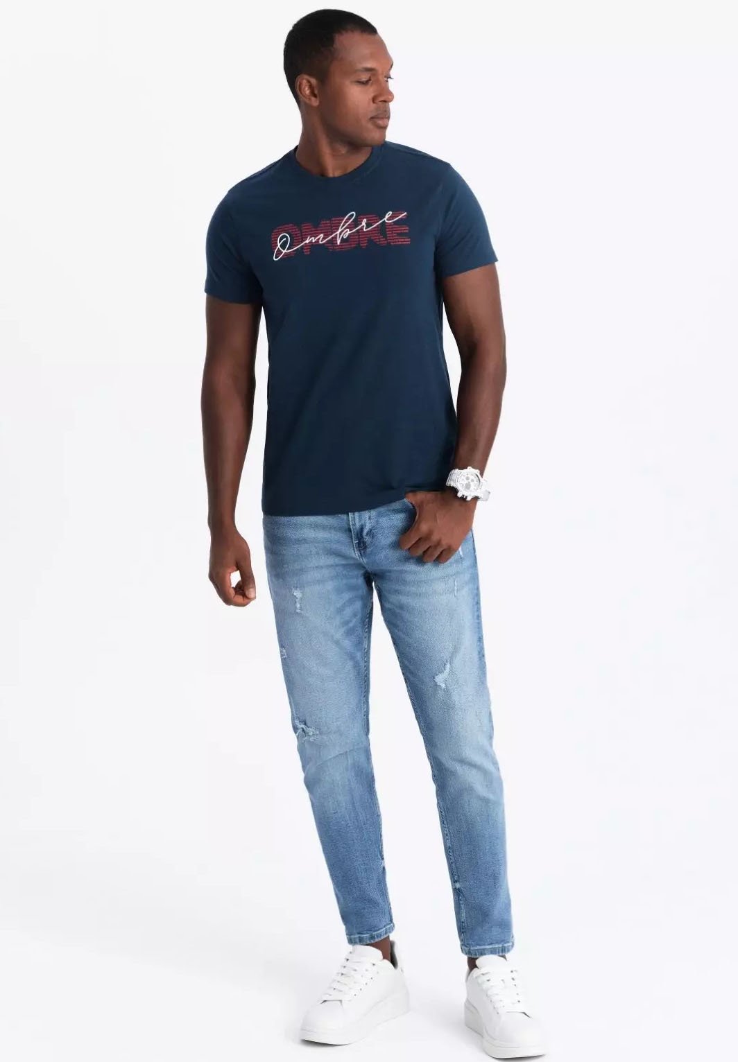 Tシャツ・カットソー UMBRO HBL CELEB Ombre Short Sleeve T-Shirt Deep Navy UP121CR Ombre WITH LOGO - T-shirt con stampa - navy blue/blu scuro