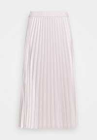 Gonna midi plissettata di un delicato rosa pallido con elastico in vita, realizzata in tessuto liscio e lucido e caratterizzata da pieghe verticali uniformi.