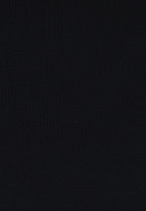 Zwarte stof met een gladde, licht getextureerde brei; consistente kleur en oppervlak gedurende het geheel, geen zichtbare patronen of accenten.