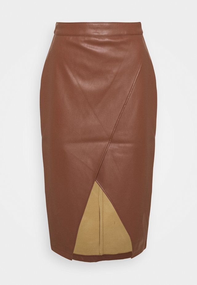 OVERLAP FRONT SKIRT - Jupe crayon - brown