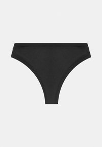 Melnas kokvilnas maisījuma bikini apakšveļa ar gludu tekstūru, vidēja augstuma dizains un minimālistisks stiepšanās jostasvieds komfortam.