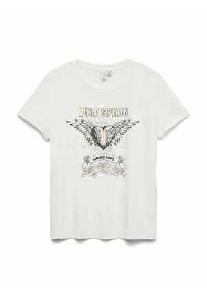 Wit katoenen T-shirt met een grafische print van een hart met vleugels, rozen en de tekst "WILD SPIRIT" en "FOREVER & ALWAYS."