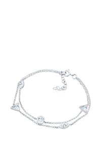 Silver kedjearmband med fem geometriska ädelstenar, inklusive runda, triangulära och marquise-slipade stenar, med en glänsande yta.