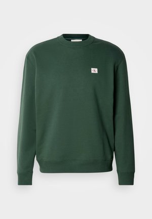 Felpa verde realizzata in misto cotone, con scollatura a girocollo e polsini a coste. Piccola etichetta con logo sul petto. Tessuto liscio.