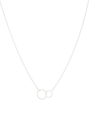 Hõbedane kaelakee, millel on kaks omavahel ühendatud ringi, delikaatse ketiga. Ringid on sileda pinnaga ja minimalistliku disainiga.