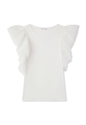Terranova, CON MANICHE A BALZE IN TULLE - T-shirt basic - bianco lana