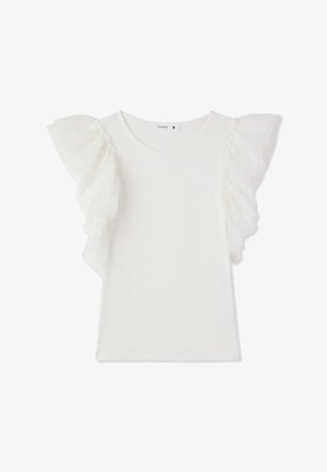 Terranova, CON MANICHE A BALZE IN TULLE - T-shirt basic - bianco lana