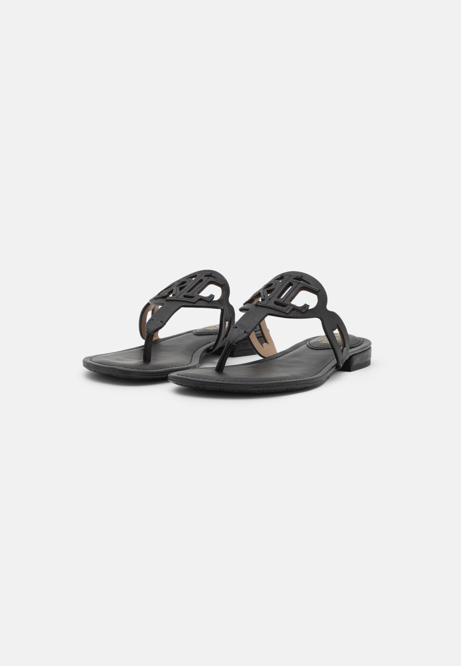Lauren Ralph Lauren AUDRIE BURNISHED LEATHER SANDAL - Sandalias de dedo -  black/negro - Zalando.es