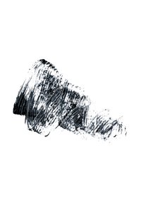 Pennellata astratta nera su uno sfondo bianco, con spessori e texture variabili, caratterizzata da linee fluide e ondulate con bordi irregolari.