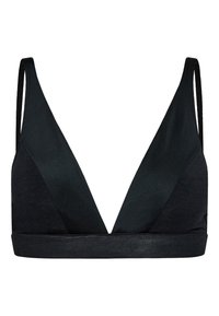 Sort bralette med dyb V-halsdesign, justerbare stropper og en sømløs elastik. Fremstillet af et blødt, strækbart stof for komfort.