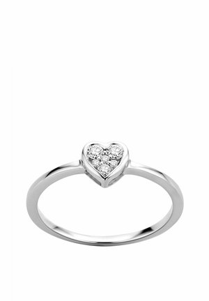 Silberring mit herzförmigem Schmuckstück, verziert mit kleinen runden Diamanten, und einem glatten Banddesign mit polierter Oberfläche.