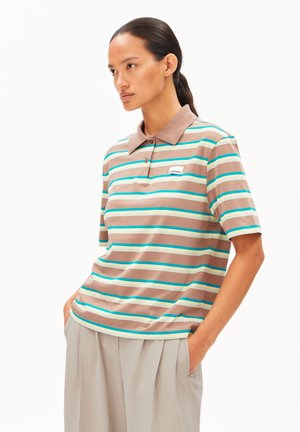 STRIPE - Poloshirt - walnut cream/pool green-lime juice