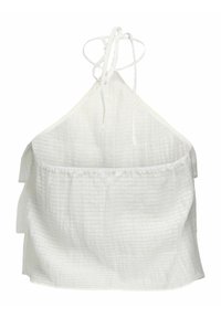 Witte katoenen haltertop met een gestructureerd ruitpatroon, voorzien van een Gathered zoom en strikken bij de hals voor een verstelbare pasvorm.