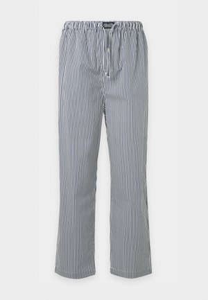 Pantaloni da pigiama da uomo a vestibilità comoda con righe verticali blu navy e bianche e vita elastica con coulisse.