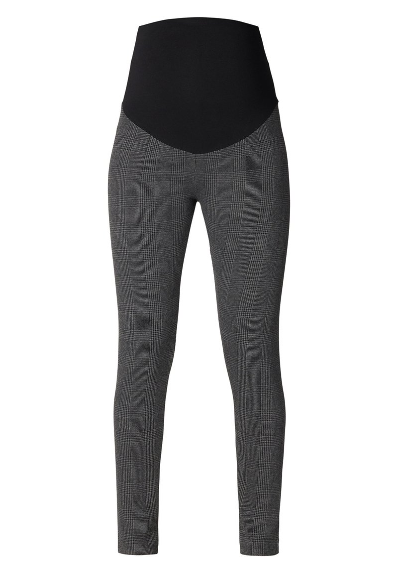 Höga leggings i grått hundtandsmönster med en slät svart midjeband. Stretchigt material, åtsittande design med hel långa ben.