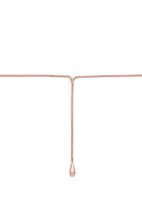 Roséguld kædedyse med en dråbevedhæng i dråbeform, glat tekstur og et delikat design, centralt fastgørelsespunkt.