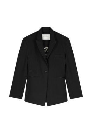 Black tailored blazer with notch lapels, single-button closure, and front welt pockets, labeled Fabienne Chapot size 36.