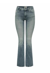 Šviesiai skalbti džinsai su plačiais keliais, aukštu juosmeniu, penkiomis kišenėmis ir nežymiu išblukimu. Yra klasikinis užtrauktukas su mygtuko uždarymu.