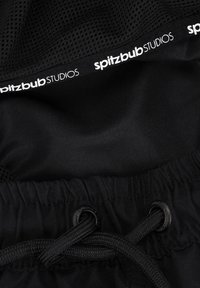 Schwarze Badehosen mit Netzbund, verstellbarem Kordelzug und Logo-Detail. Hergestellt aus leichtem Stoff mit glatter Textur.