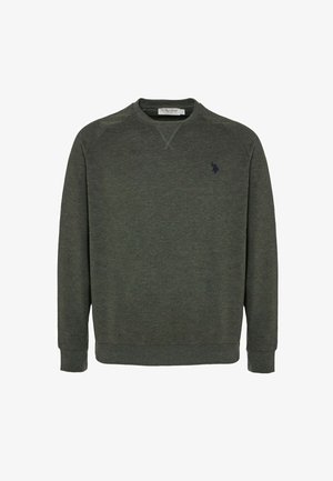 Felpa verde scuro realizzata in tessuto morbido. Presenta una scollatura rotonda, maniche lunghe e un piccolo logo blu navy sul petto.