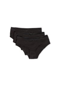 Set di tre slip in cotone nero, con una morbida fascia elastica in vita con un design testurizzato e piccoli fiocchetti decorativi nella parte anteriore.