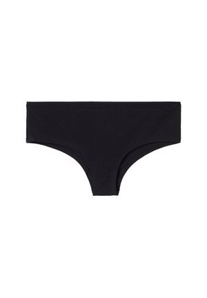 Schwarze Baumwollunterwäsche im Design eines tief sitzenden Slips mit glatter Textur und nahtlosen Kanten, ausgestattet mit einem breiten Bund.