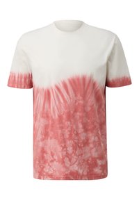 Korte mouwen T-shirt in het wit met een roze tie-dye patroon, met een ronde halslijn en een zachte katoenen textuur.