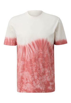 Korte mouwen T-shirt in het wit met een roze tie-dye patroon, met een ronde halslijn en een zachte katoenen textuur.