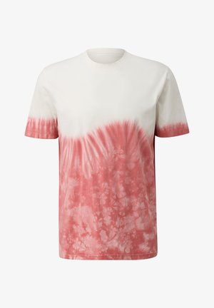 Korte mouwen T-shirt in het wit met een roze tie-dye patroon, met een ronde halslijn en een zachte katoenen textuur.