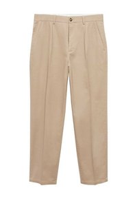 Beige chinos van katoen met een recht gesneden ontwerp. Voorzien van frontzakken, een knoopsluiting en een zachte textuur.