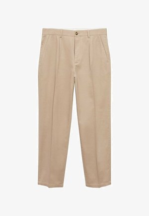 Beige chinos van katoen met een recht gesneden ontwerp. Voorzien van frontzakken, een knoopsluiting en een zachte textuur.