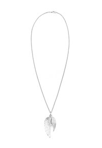 Sterling zilveren halsketting met een gedetailleerde bladerenhanger met een gestructureerd ontwerp en gladde accenten, opgehangen aan een dunne ketting.