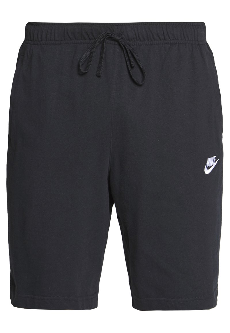 Černé sportovní šortky vyrobené z bavlněné směsi. Mají elastický pas se šnůrkou a bílé logo Nike na levé straně.