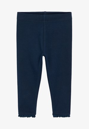 Leggings bleu marine en tissu doux et extensible. Longueur cheville avec un ourlet froncé détaillé. Dotés d'une taille élastique pour le confort.