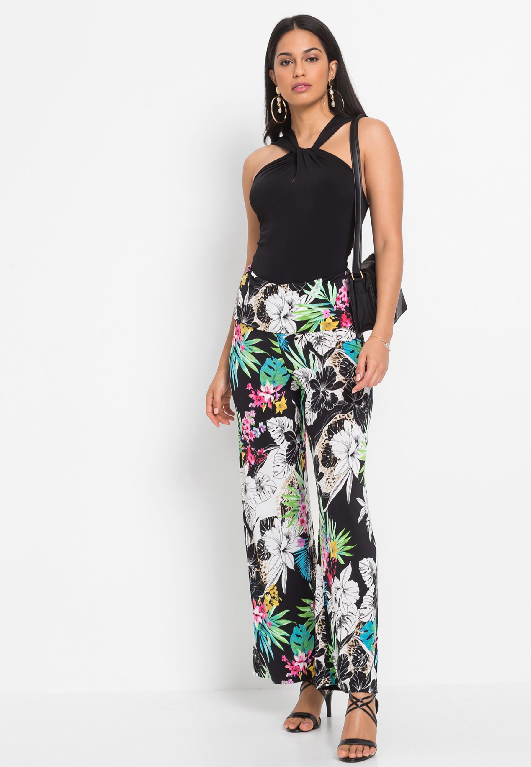bonprix PALAZZO STYLISCHE SCHÖNEM - Pantaloni - schwarz/nero - Zalando.it