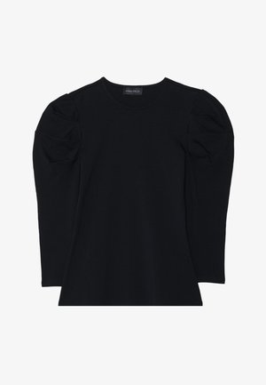 Svart långärmad topp i mjukt material med rund hals, puffärmar och avslappnad passform. Minimalistisk design utan mönster eller dekorationer.