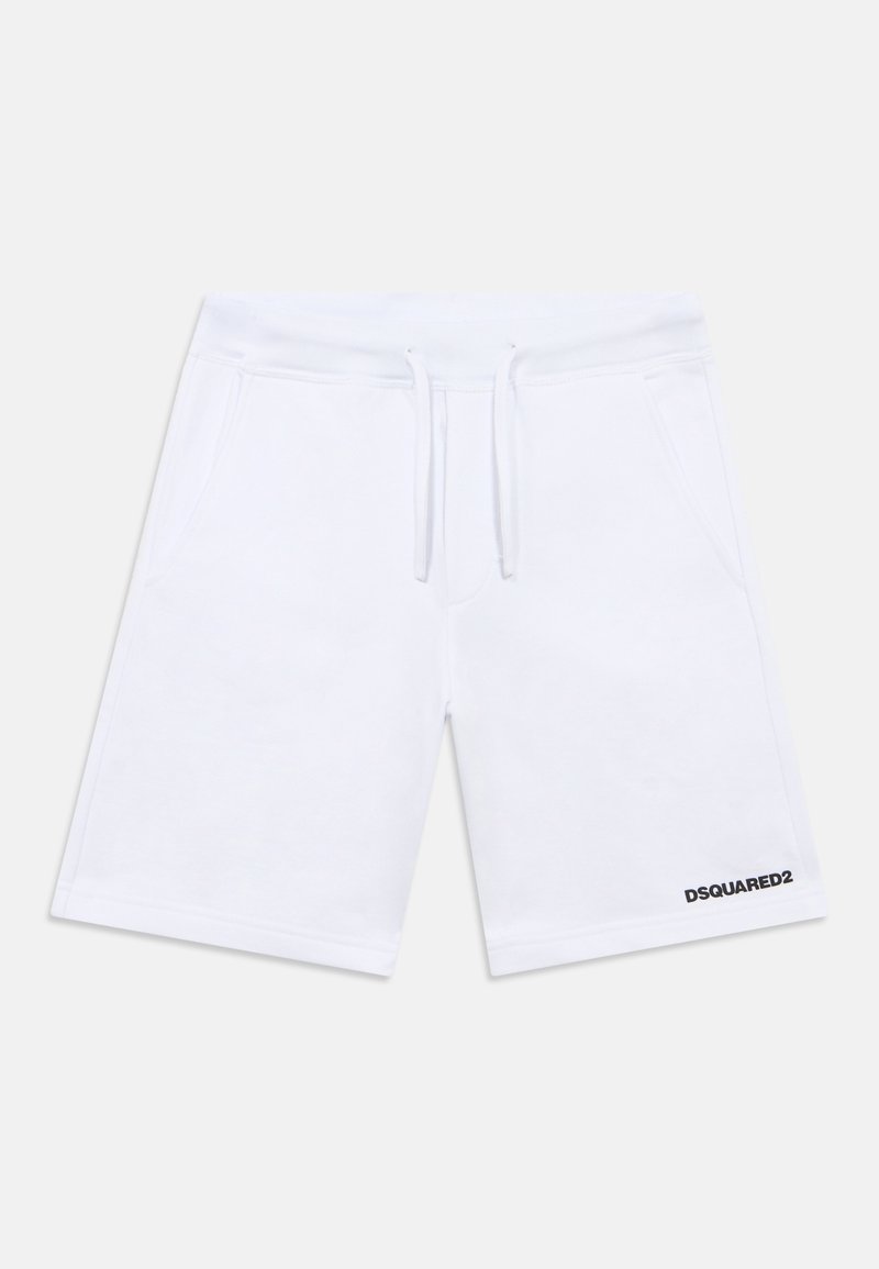Λευκά σορτς από μείγμα βαμβακιού με ελαστική μέση, κορδόνι, δύο πλαϊνές τσέπες και μαύρο λογότυπο DSQUARED2 στο τελείωμα.