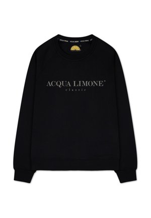 Svart sweatshirt i en bomullsblandning med ribbad rundhals och raglanärmar. Har en centrerad logotyp "ACQUA LIMONE classic" i ljusgrått.