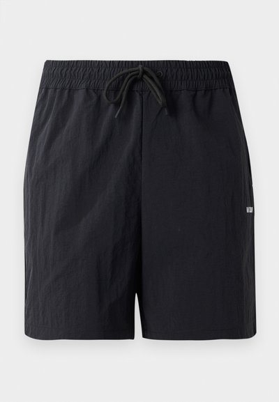 Melnas peldkostīmu bikses, kas izgatavotas no teksturēta auduma, ar elastīgu jostu un auklu, kā arī nelielu logotipu sānos.