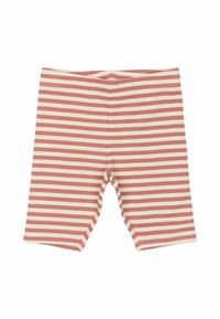 Prúžkové šortky z ribbovaného materiálu s striedajúcimi sa širokými broskyňovými a smotanovými pruhmi, elastickým pásom a priliehavým strihom.