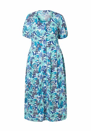 Ulla Popken, FLORAL SHORT SLEEVE BUTTON DOWN - Skjortekjole - marine