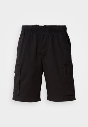 Sort cargo shorts lavet af letvægtsstof, med en elastisk linning, knaplukning og to sidelommer.