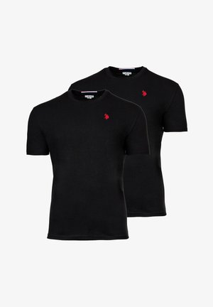 Sorte bomulds T-shirts med rund hals og korte ærmer. Hver T-shirt har et lille rødt logo på venstre bryst. Sættes i pakke med to.